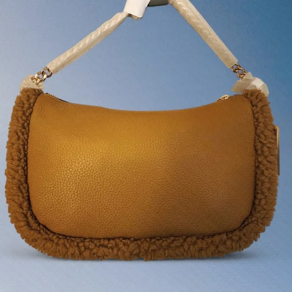 Michael Kors Carmela CrossBody Bag Chain Leather Shearling Faux Fur Trim NWT - Picture 5 of 15